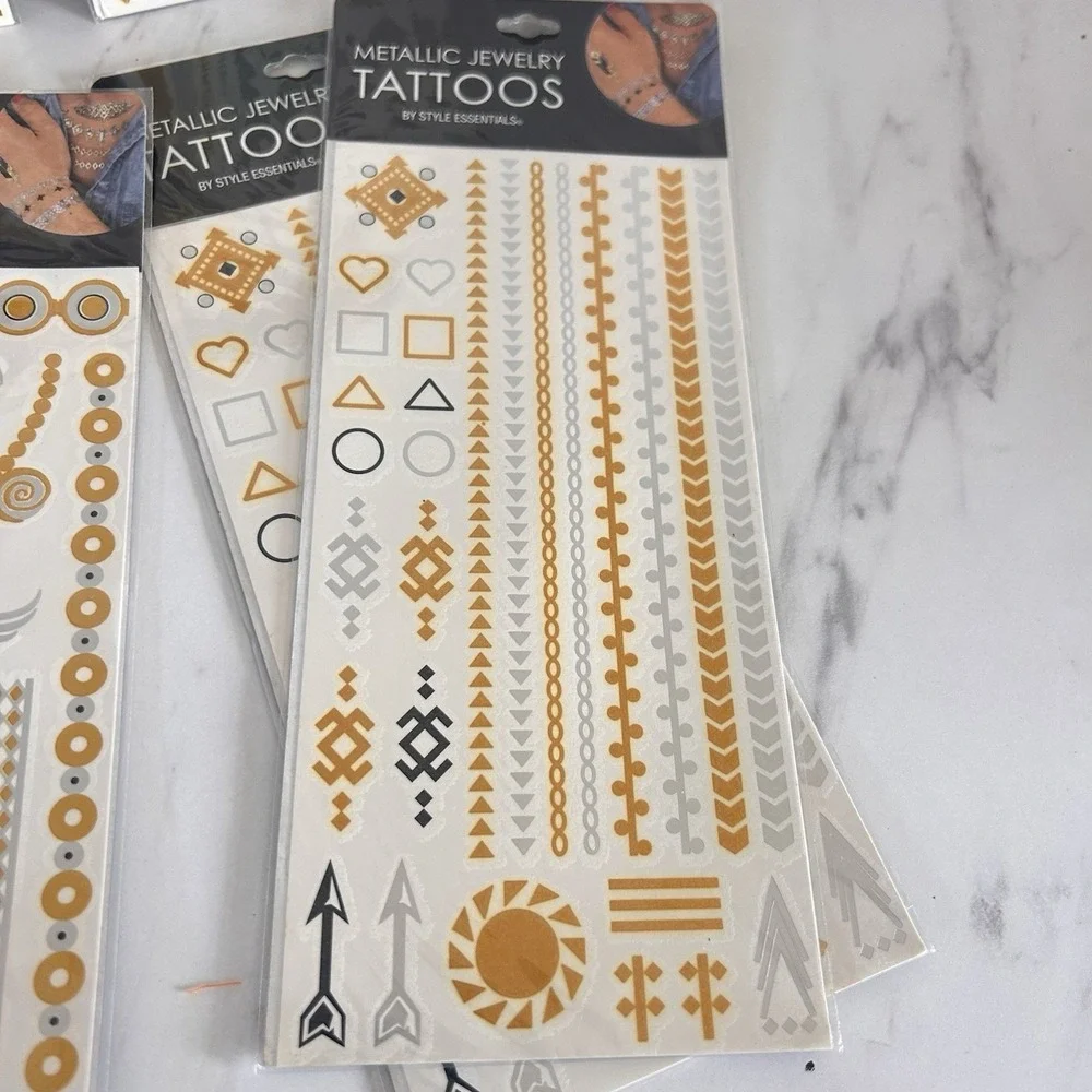 Metallic‎ Jewelry Tattoos Gold Silver Temporary Costume Concert Bundle of 8 TT